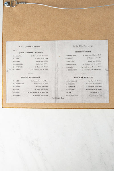 Vintage Framed Cunard-White Star Race Card