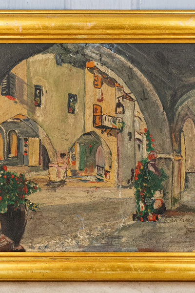 Vintage La Place de Biot French Painting