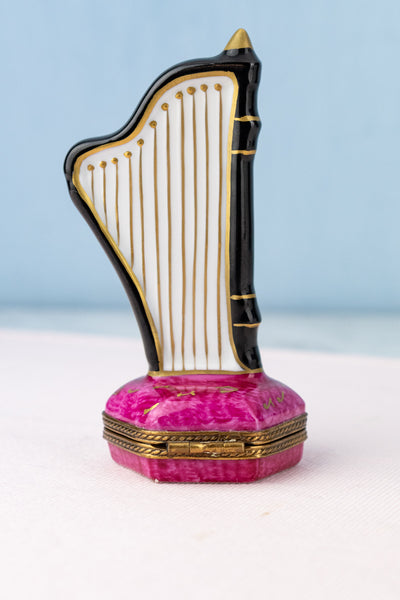 Vintage Limoges Harp Trinket Box
