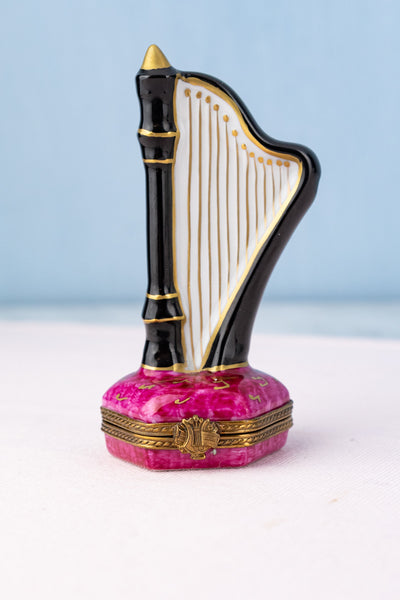 Vintage Limoges Harp Trinket Box