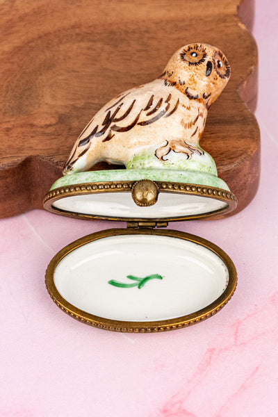 Vintage Limoges Owl Trinket Box
