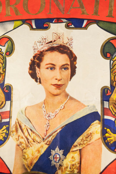 Vintage Queen Elizabeth 1953 Coronation Paper Flag Poster