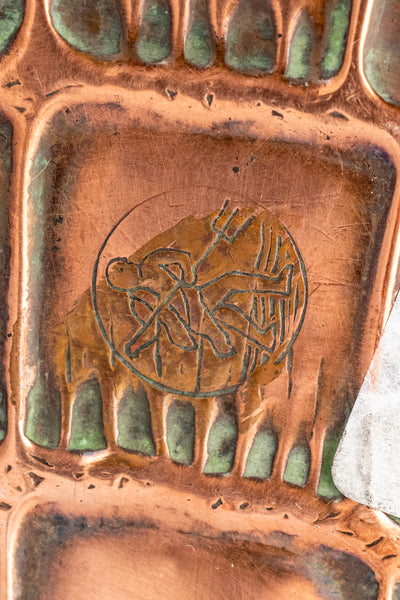 Vintage Round Copper Crocodile Drinks Tray