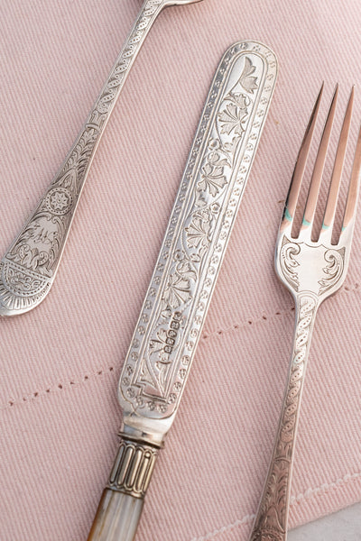 Victorian Silverplate Engraved 3-Piece Travel Cutlery Set