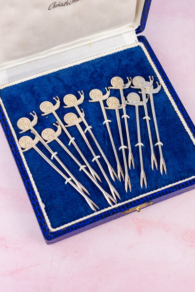 Vintage Silverplate Escargot Picks - Set of 12