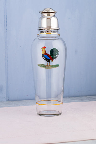 Vintage Glass & Silverplate Rooster Cocktail Shaker