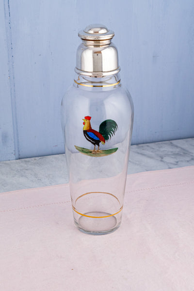 Vintage Glass & Silverplate Rooster Cocktail Shaker