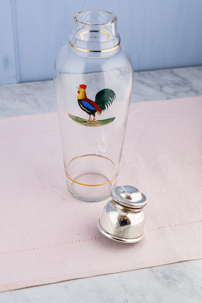 Vintage Glass & Silverplate Rooster Cocktail Shaker