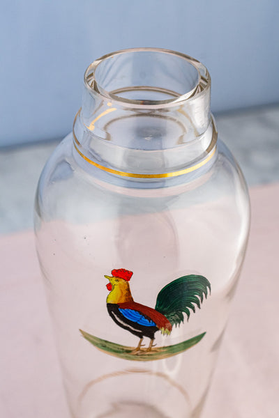 Vintage Glass & Silverplate Rooster Cocktail Shaker