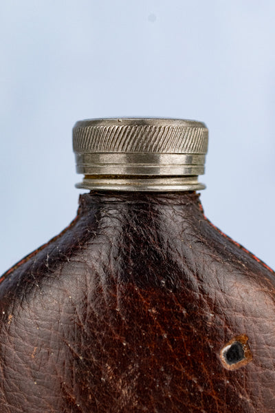 Antique English Pewter and Leather Flask with Cup