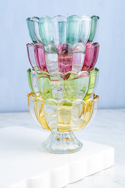 Striped Glass Pedestal Bowl - Set of 4