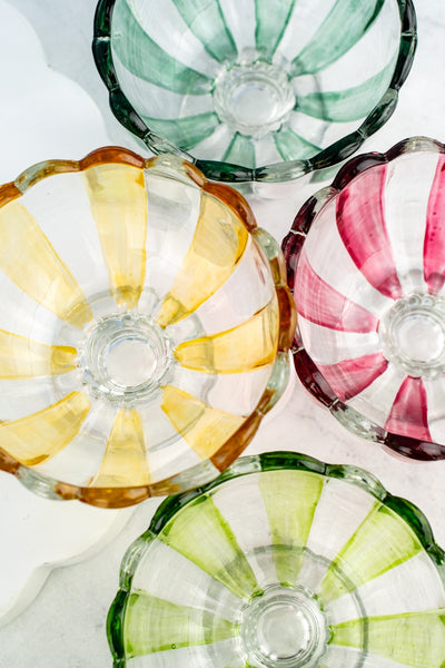 Striped Glass Pedestal Bowl - Set of 4