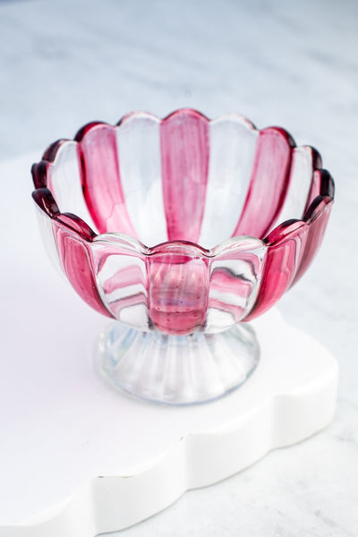 Striped Glass Pedestal Bowl - Set of 4