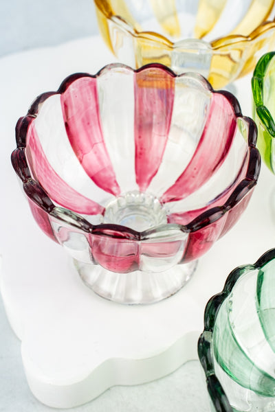 Striped Glass Pedestal Bowl - Set of 4