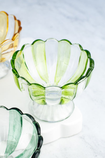 Striped Glass Pedestal Bowl - Set of 4
