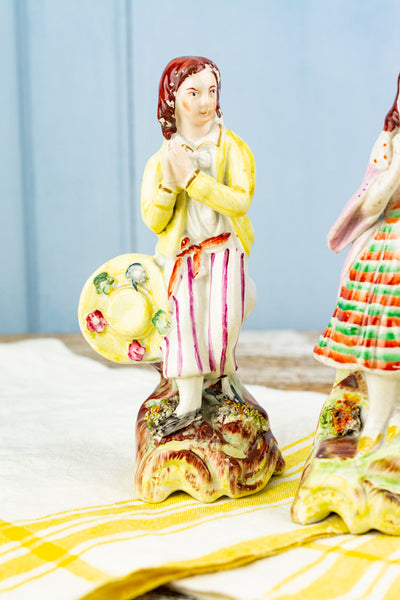 Antique Staffordshire Pastoral Couple Figurine Pair