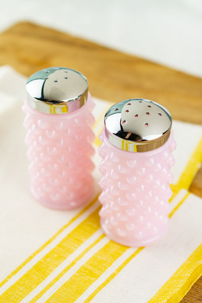 Pink Milk Glass Hobnail Salt & Pepper Shakers