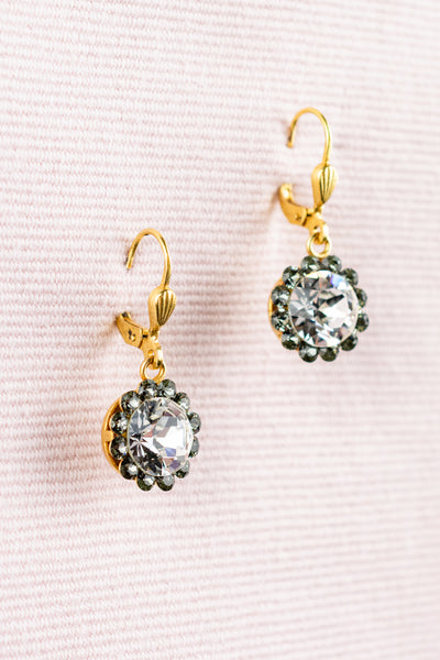 French Crystal Drop Flower Earrings