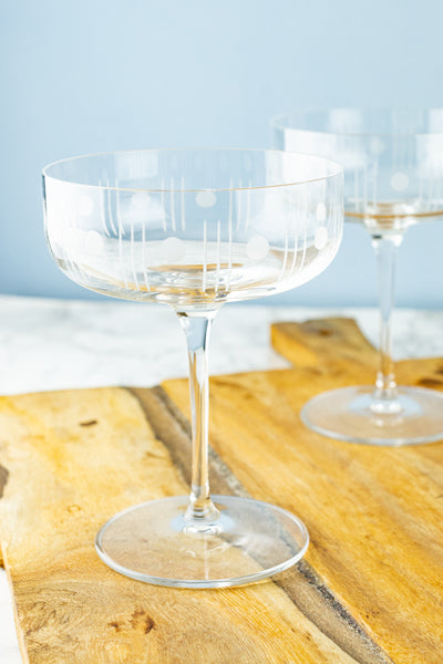 Etched Tall Champagne Coupes — Set of 2