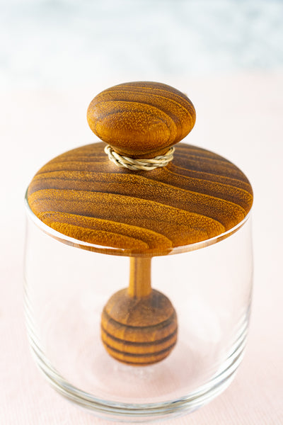 Teak and Glass Honey Pot