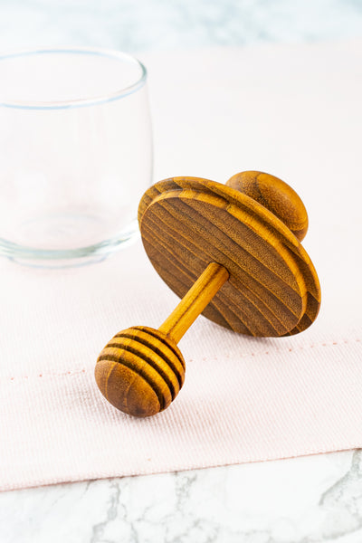 Teak and Glass Honey Pot