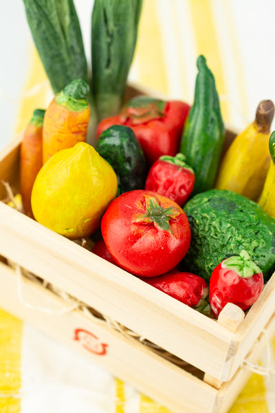 Danish Crate of Miniature Fruits and Veggies