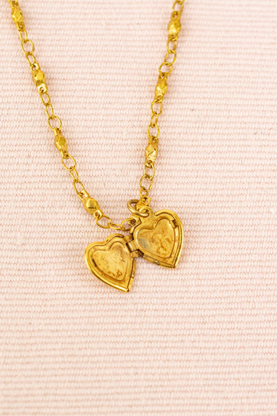 French Golden Heart Locket Necklace
