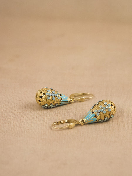 Blue Enamel Drop Earrings