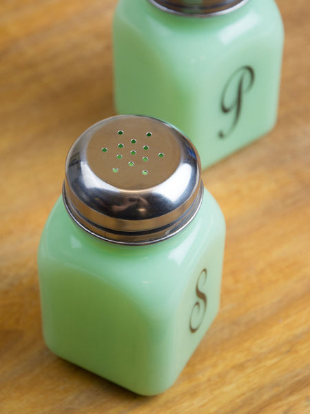 Monogrammed Jadeite Salt and Pepper Set