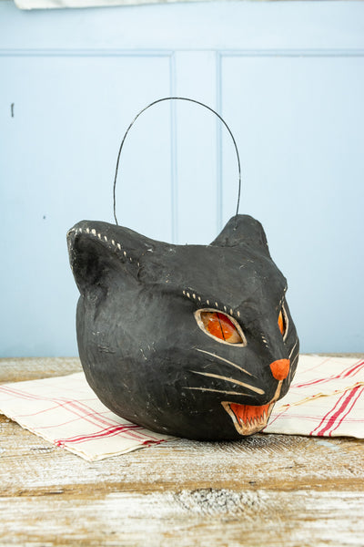 Fierce Feline Paper Mâché Halloween Basket