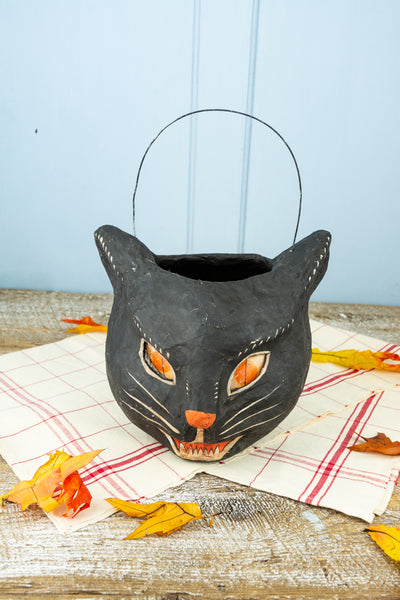 Fierce Feline Paper Mâché Halloween Basket
