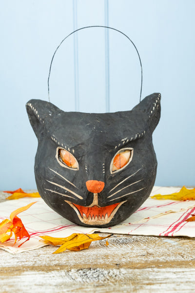 Fierce Feline Paper Mâché Halloween Basket
