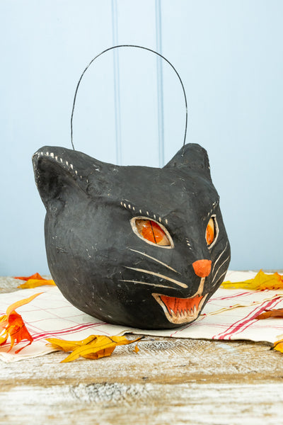 Fierce Feline Paper Mâché Halloween Basket