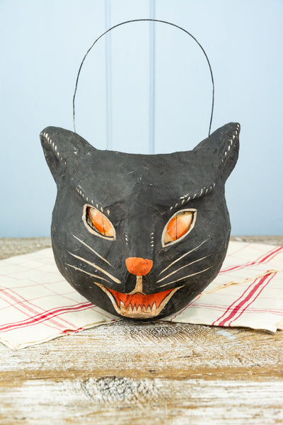 Fierce Feline Paper Mâché Halloween Basket