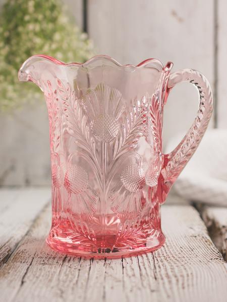 Pink Glass Inverted Thistle Pitcher