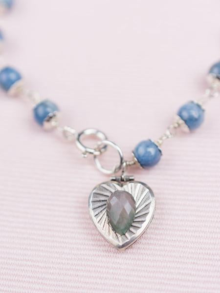 Vintage Sterling with Aquamarine Locket Bracelet