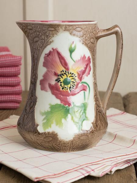 Antique French Majolica Poppy Pitcher