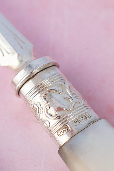 1902 Mother of Pearl and Sterling Cake Knife & Fork