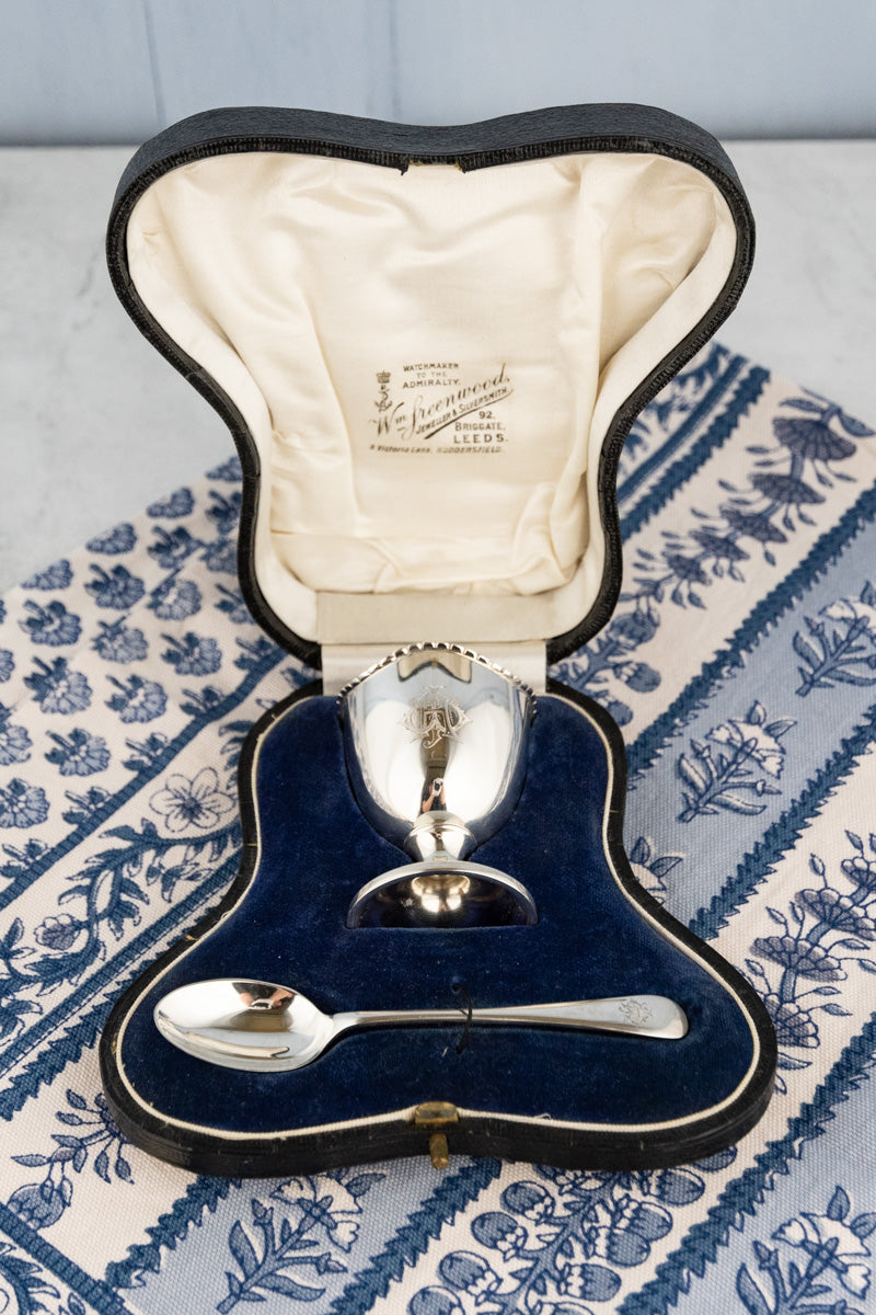 1921 English Silver Egg Cup & Spoon Set