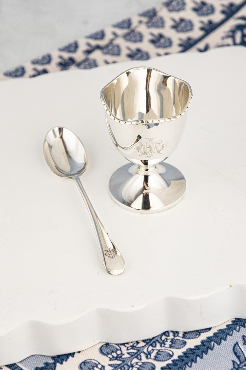 1921 English Silver Egg Cup & Spoon Set