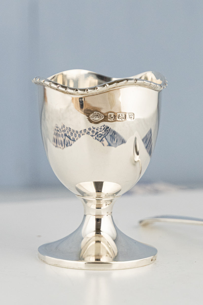1921 English Silver Egg Cup & Spoon Set