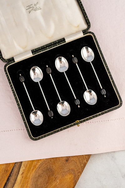 1937 Sterling Coffee Spoons With Coffee Bean Finials - Set of 6