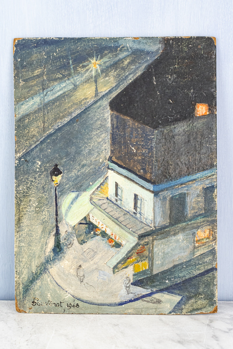 1948 French Streetscape on Board, image 1 of 5