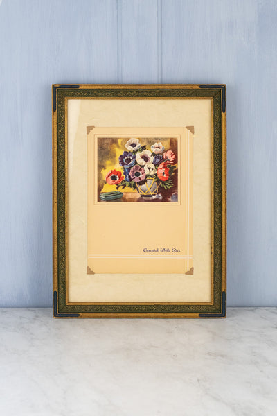 Vintage Framed H.M.S. Queen Elizabeth Cunard Menu