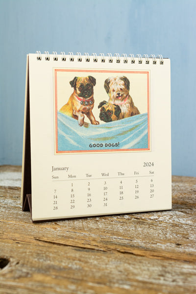 2024 Desk Calendar - Vintage Dogs, Vintage Cats