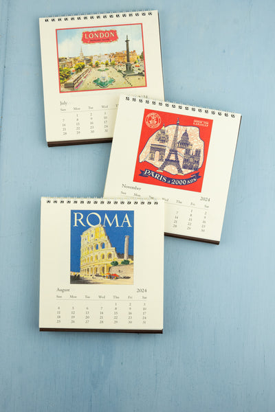 2024 Desk Calendar Europe - Paris, Italy, London