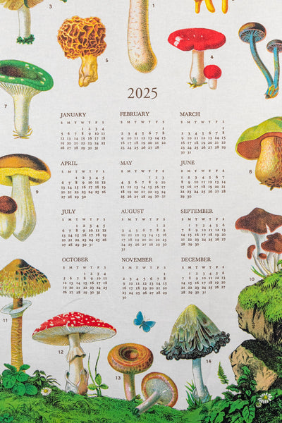 2025 Mushroom Calendar Tea Towel