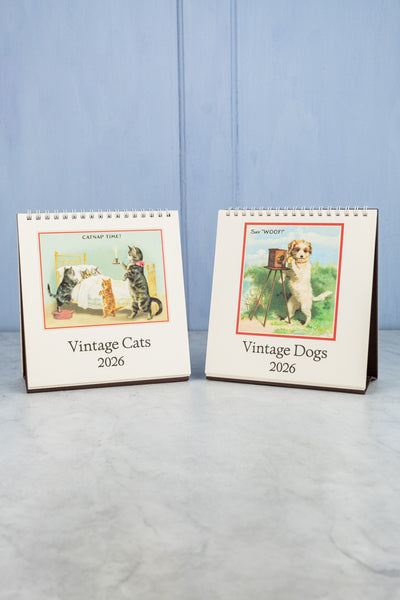2026 Desk Calendar - Vintage Dogs, Vintage Cats