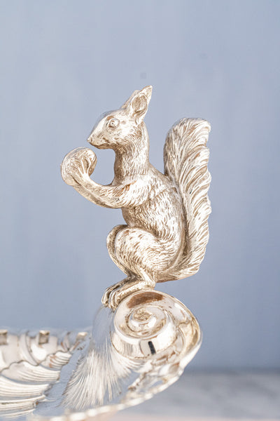 Antique English Silverplate Footed Squirrel Dish