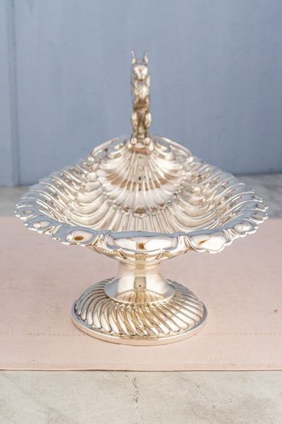 Antique English Silverplate Footed Squirrel Dish